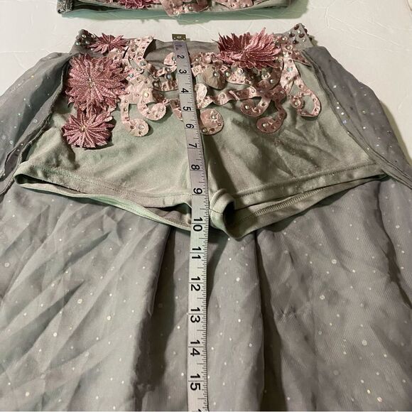 Glamour solo dance costume custom silver gray 2 piece skirt crop top XLC child - Picture 11 of 13